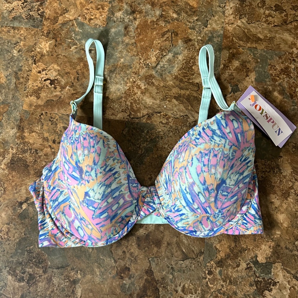Joyspun T-Shirt Lightly Lined Bra Womens Size 34D Multicolored Underwire